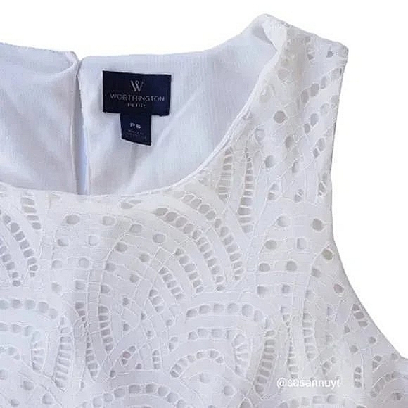 Worthington Coquette Sleeveless Clean Girl Lace Vanilla Girl Scalloped Top - Picture 4 of 6